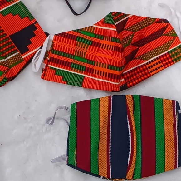 Traditional Kente Ankara African Ethnic Print Handmade Face Mask 4 Large 1 Small - Picture 4 of 5
